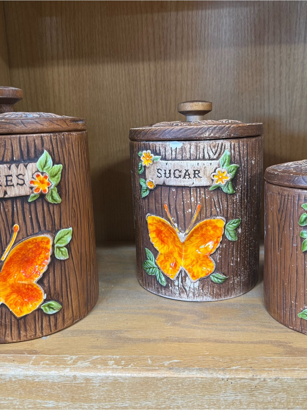 Wood-Grain Butterfly Sugar Canister - Orange